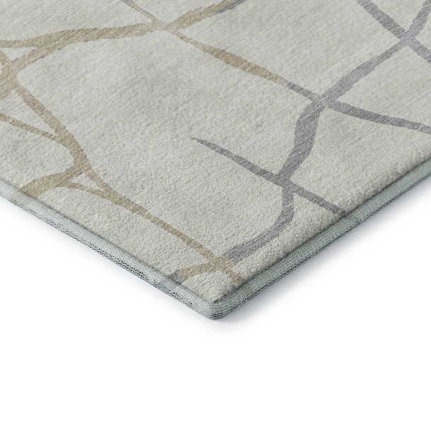 3' X 5' Ivory Taupe And Gray Abstract Geometric Washable Area Rug With UV Protection