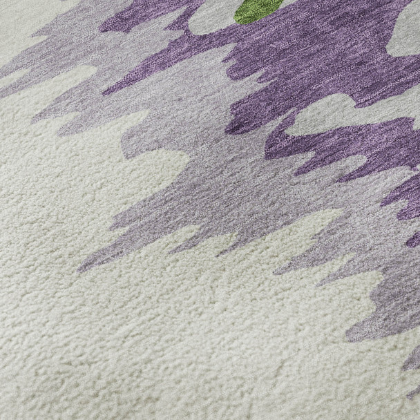 8' X 10' Green Purple And Ivory Abstract Washable Area Rug With UV Protection