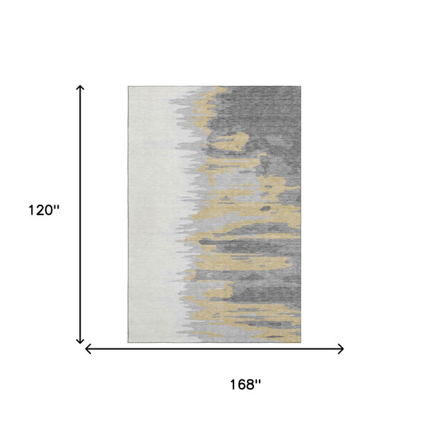 10' X 14' Gray Gold And Ivory Abstract Washable Area Rug With UV Protection