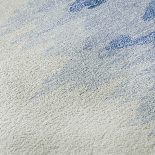 5' X 8' Navy Blue And Ivory Abstract Washable Area Rug With UV Protection