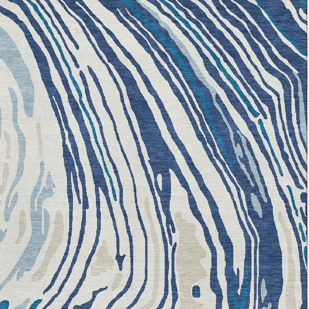 5' X 8' Navy Blue Ivory And Beige Abstract Washable Area Rug With UV Protection