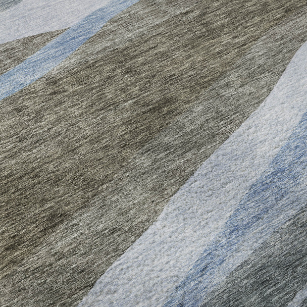 8' X 10' Brown Blue And Silver Abstract Washable Area Rug With UV Protection