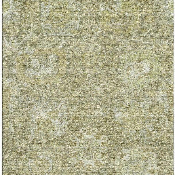10' X 14' Sage And Ivory Damask Washable Area Rug With UV Protection