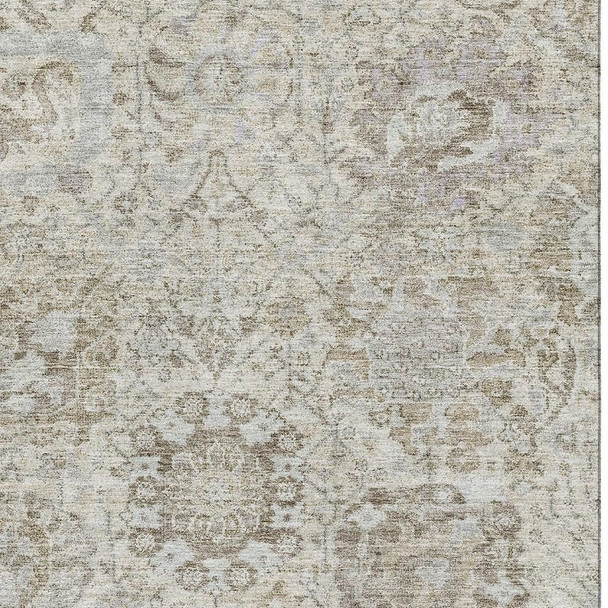 3' X 5' Ivory And Gray Damask Washable Area Rug With UV Protection