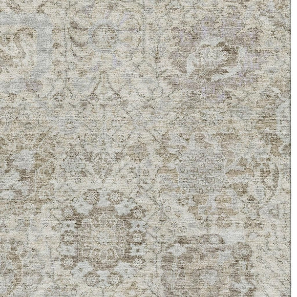 10' X 14' Ivory And Gray Damask Washable Area Rug With UV Protection