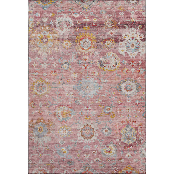 5' X 8' Pink Gold And Blue Floral Washable Area Rug With UV Protection