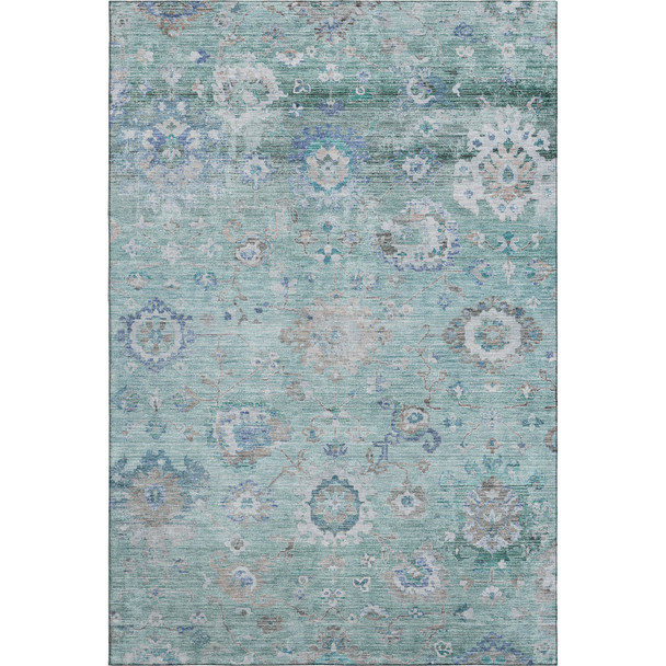 3' X 5' Aqua Beige And Taupe Floral Washable Area Rug With UV Protection