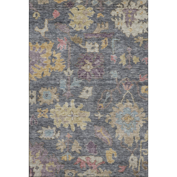 10' X 14' Blue Gold And Coral Floral Washable Area Rug With UV Protection