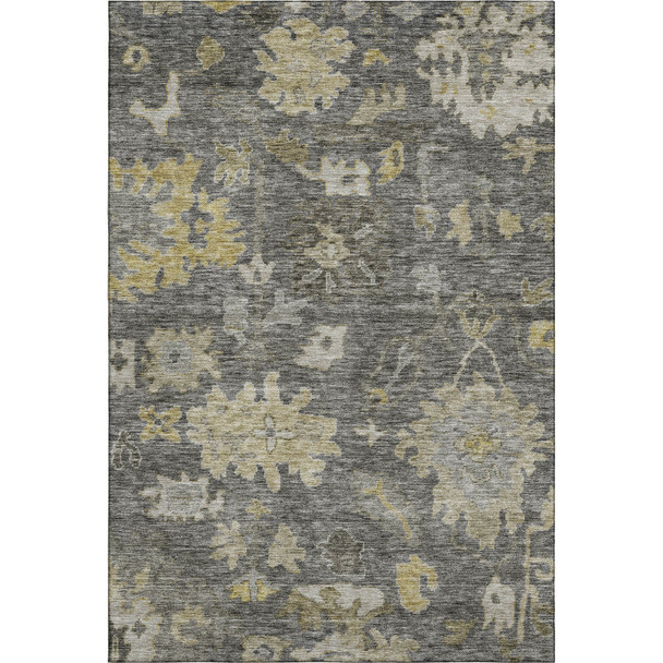 10' X 14' Gray Gold And Beige Floral Washable Area Rug With UV Protection