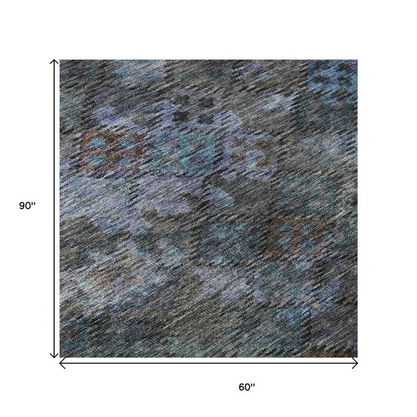 5' X 8' Teal And Charcoal Abstract Geometric Washable Area Rug With UV Protection
