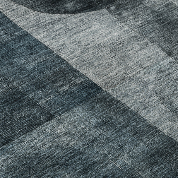10' X 14' Teal Gray And Silver Geometric Washable Area Rug With UV Protection