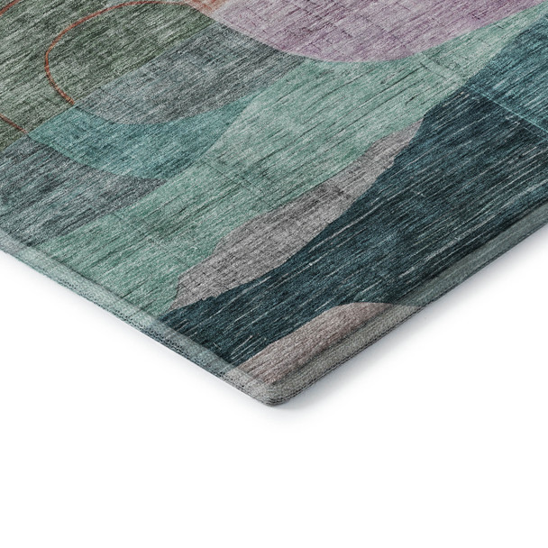 8' X 10' Green Orange Purple And Teal Abstract Geometric Washable Area Rug With UV Protection