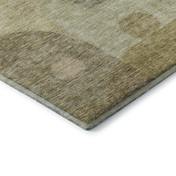 8' Beige And Gold Geometric Washable Round Rug With UV Protection