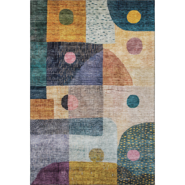 8' X 10' Green Teal Orange And Purple Geometric Washable Area Rug With UV Protection