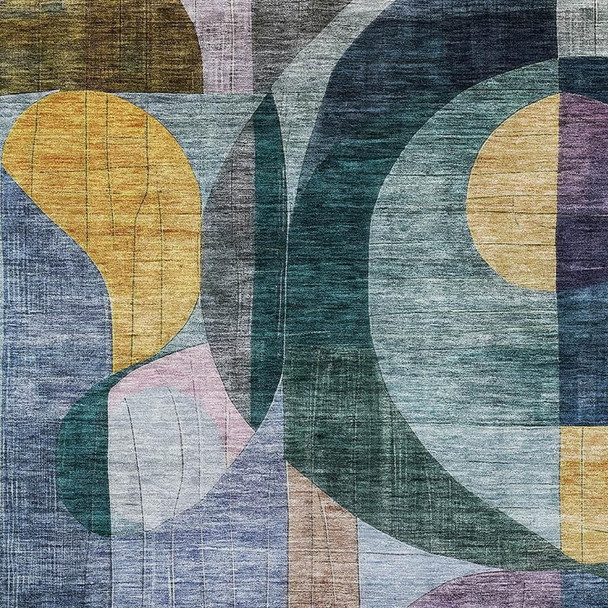 10' X 14' Blue Gold And Purple Abstract Geometric Washable Area Rug With UV Protection
