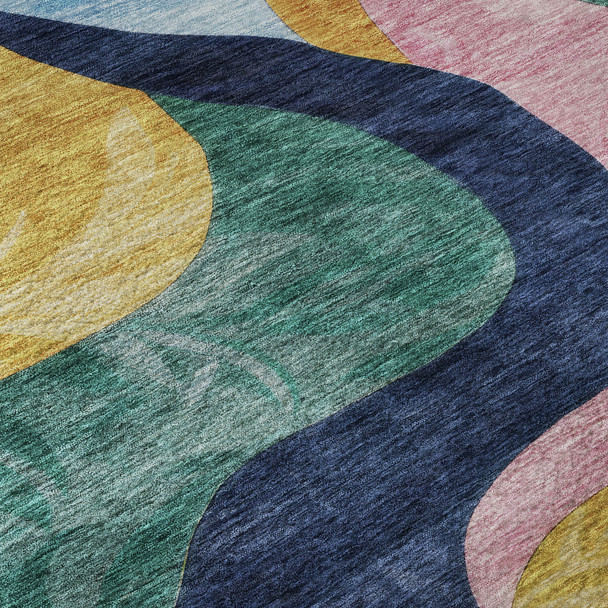 9' X 12' Green Orange Teal And Pink Abstract Washable Area Rug With UV Protection
