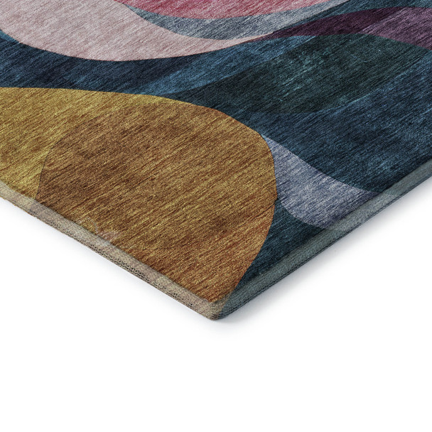 5' X 8' Green Pink Purple And Teal Abstract Washable Area Rug With UV Protection