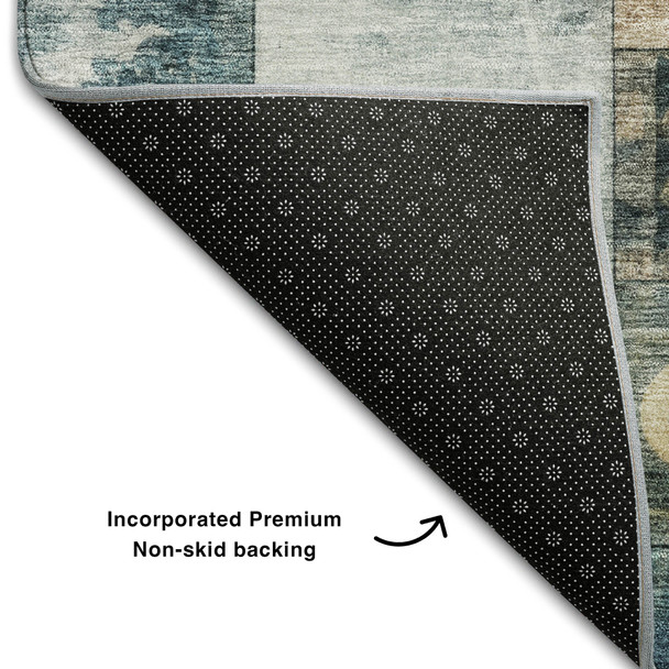 5' X 8' Teal Brown And Ivory Geometric Washable Area Rug With UV Protection