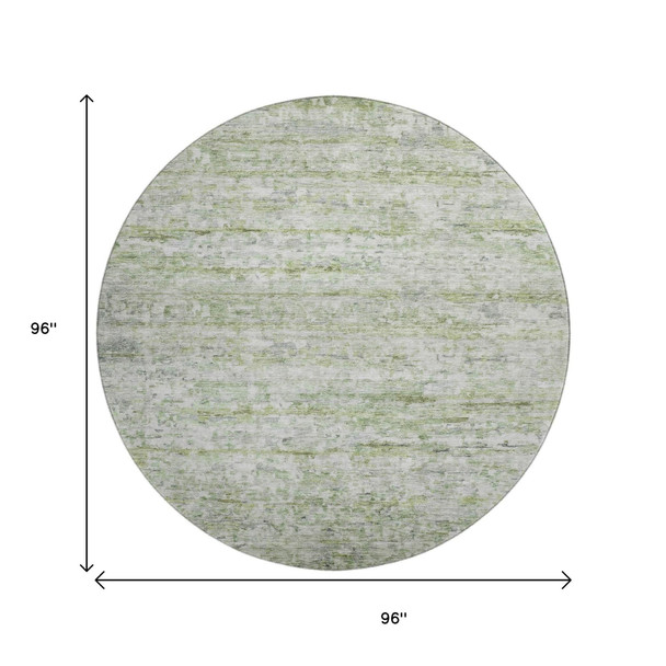 8' Artichoke Green And Gray Striped Washable Round Rug With UV Protection