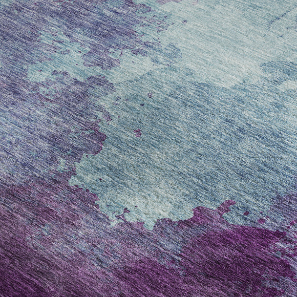 3' X 5' Sky Blue And Purple Abstract Washable Area Rug With UV Protection