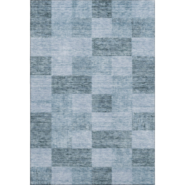 10' X 14' Denim Blue And Sky Blue Geometric Washable Area Rug With UV Protection
