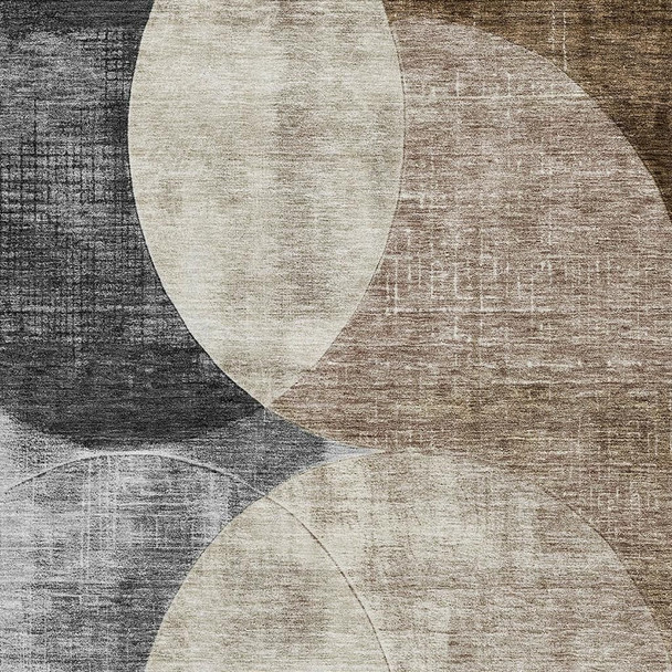 3' X 5' Pewter Brown And Beige Geometric Washable Area Rug With UV Protection
