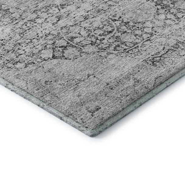 8' X 10' Gray And Silver Medallion Washable Area Rug With UV Protection