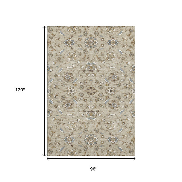 8' X 10' Beige Gray And Ivory Moroccan Washable Area Rug With UV Protection