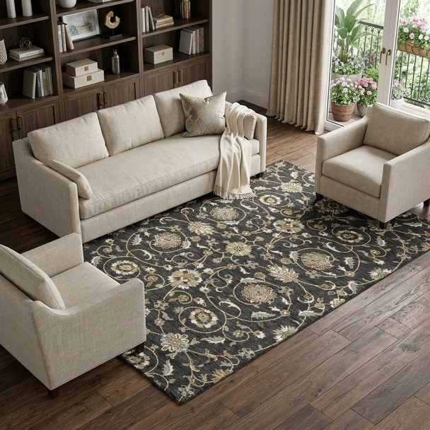 9' X 12' Black Ivory And Gray Moroccan Washable Area Rug With UV Protection