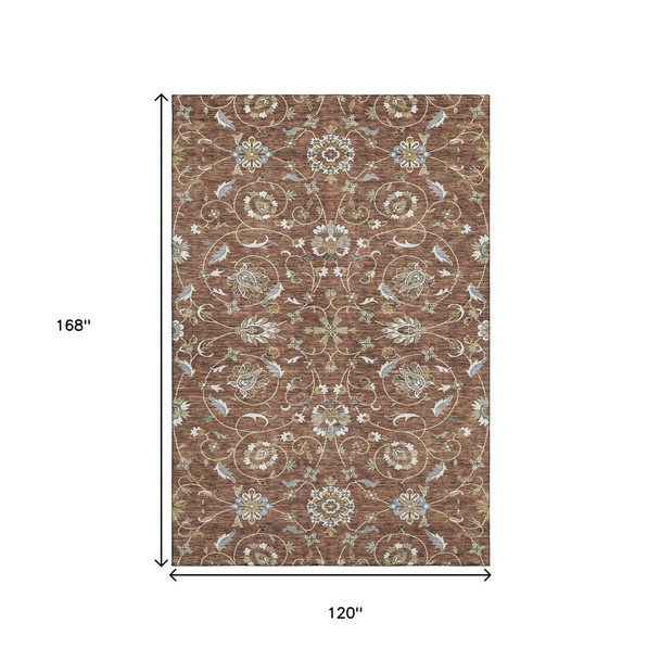 10' X 14' Rust Gray And Ivory Moroccan Washable Area Rug With UV Protection
