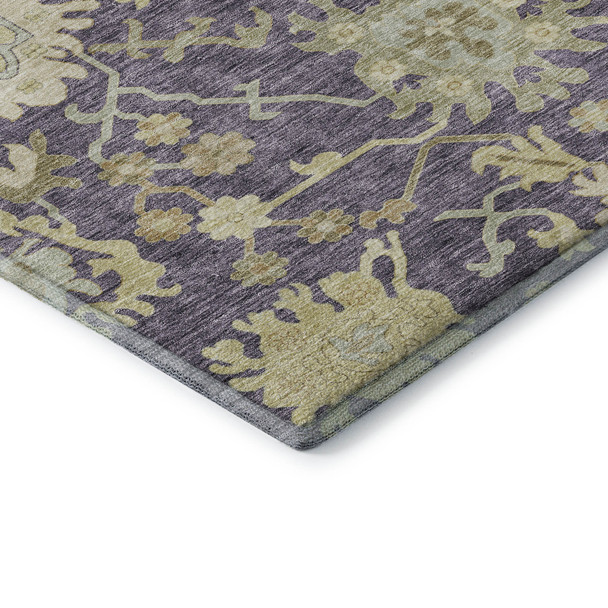 10' X 14' Eggplant Beige And Sage Floral Medallion Washable Area Rug With UV Protection