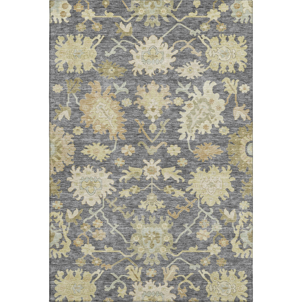 9' X 12' Gray Ivory And Gold Floral Medallion Washable Area Rug With UV Protection
