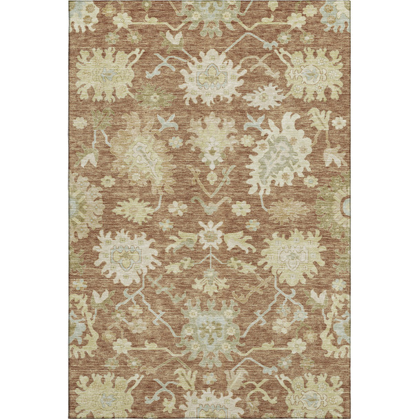 5' X 8' Rust Ivory And Beige Floral Medallion Washable Area Rug With UV Protection