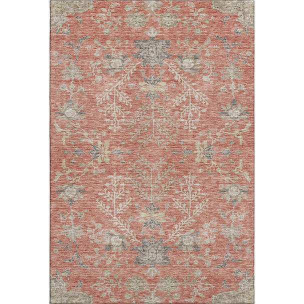 10' X 14' Coral Beige And Taupe Floral Washable Area Rug With UV Protection