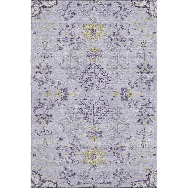 9' X 12' Lavender Gray And Gold Floral Washable Area Rug With UV Protection