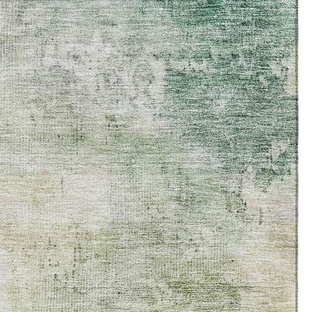9' X 12' Artichoke Green And Beige Abstract Washable Area Rug With UV Protection