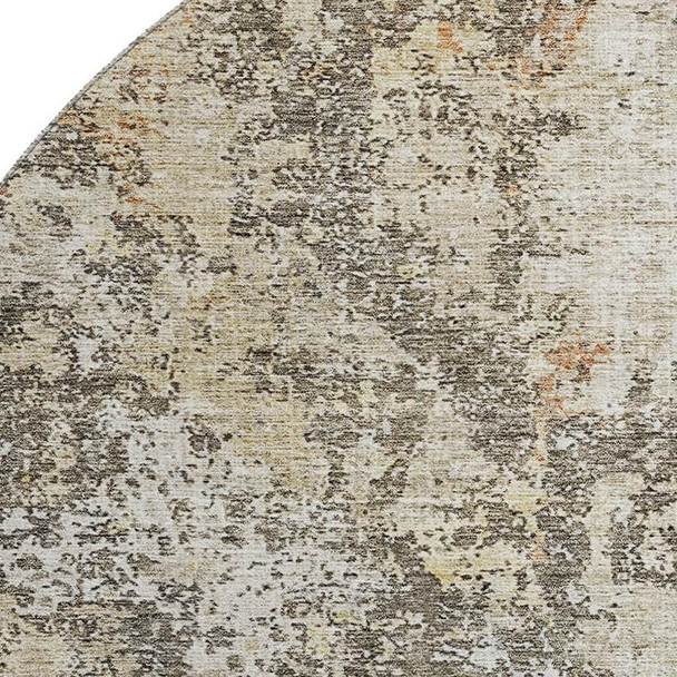 8' Terra Cotta Brown And Gray Abstract Washable Round Rug With UV Protection