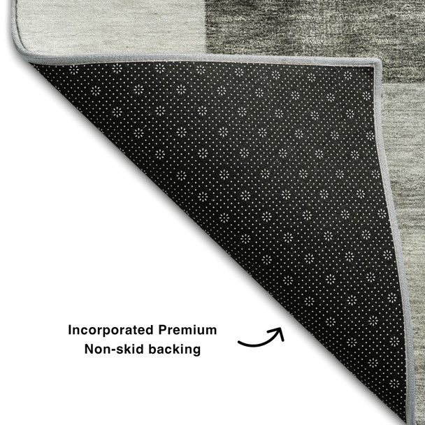 8' Pewter Gray And Silver Geometric Washable Round Rug With UV Protection