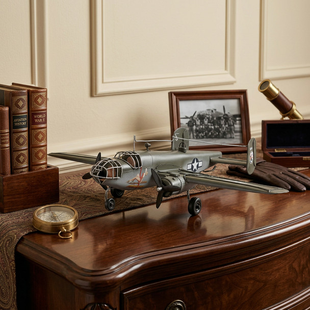 4" Gray and White Metal Hand Painted c1941 North American B-25 Mitchell Bomber Model Airplane
