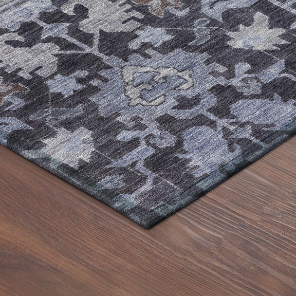 5' X 8' Navy Blue And Plum Floral Washable Indoor Outdoor Area Rug