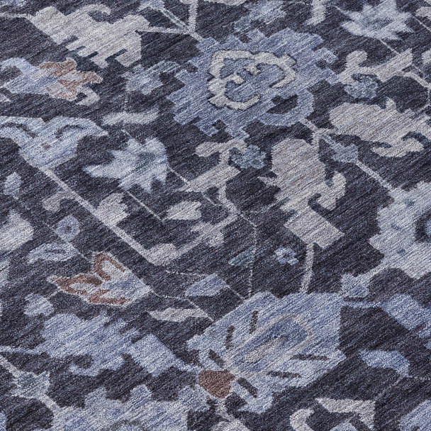 10' X 14' Navy Blue And Plum Floral Washable Indoor Outdoor Area Rug
