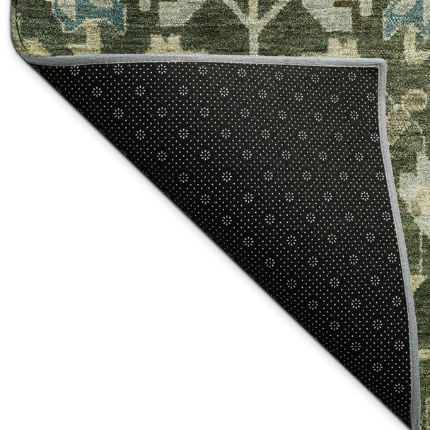 3' X 5' Olive Green Teal Blue And Gold Floral Washable Indoor Outdoor Area Rug