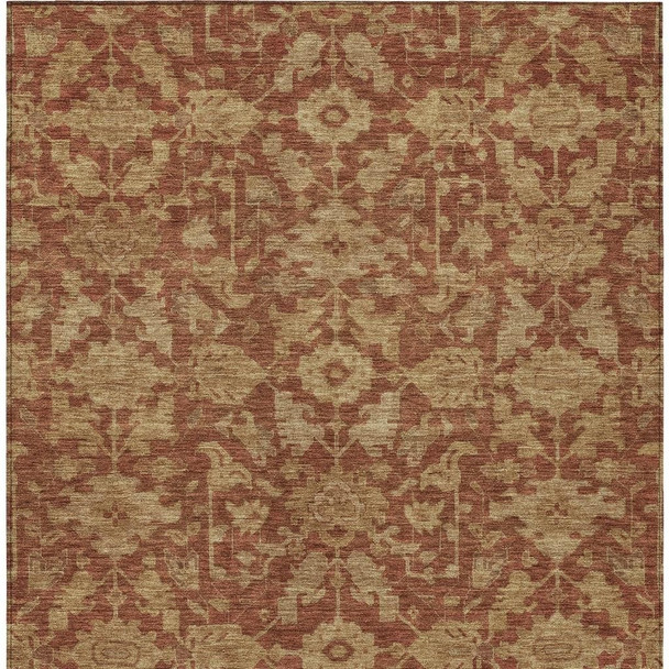 8' X 10' Rust And Beige Floral Washable Indoor Outdoor Area Rug