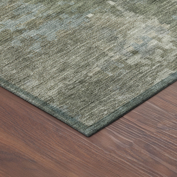 8' X 10' Fern Green And Beige Abstract Washable Indoor Outdoor Area Rug