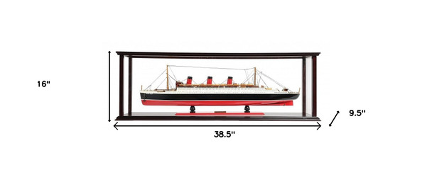 16" Black and Red Solid Wood Hand Painted RMS Queen Mary Medium Display Case Model Boat