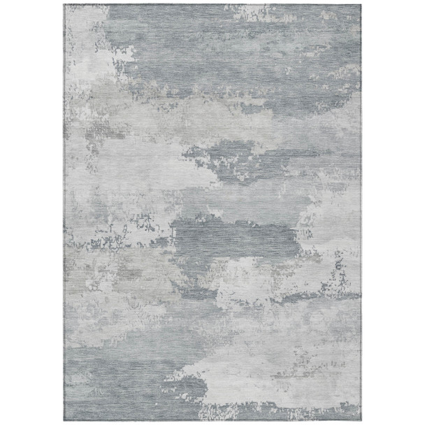 8' X 10' Silver And Gray Abstract Washable Indoor Outdoor Area Rug