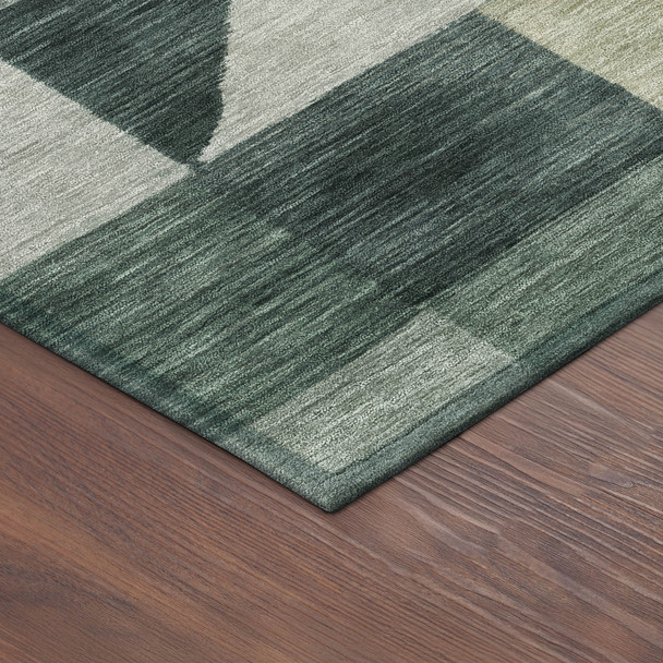 10' X 14' Artichoke Green And Wheat Geometric Washable Indoor Outdoor Area Rug