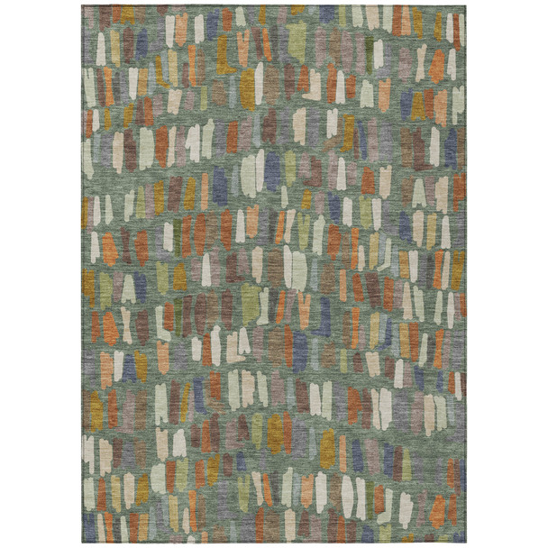 10' X 14' Artichoke Green Copper And Ivory Striped Washable Indoor Outdoor Area Rug