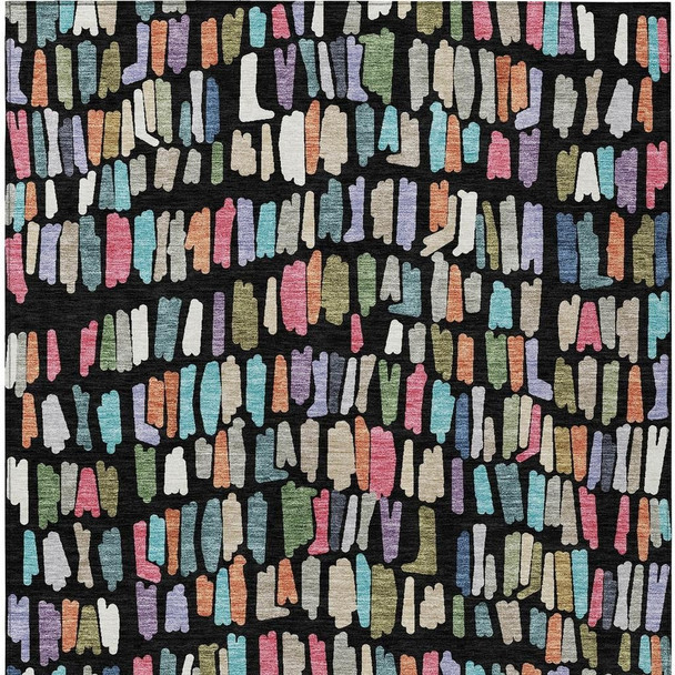 5' X 8' Black Pink And Green Striped Washable Indoor Outdoor Area Rug