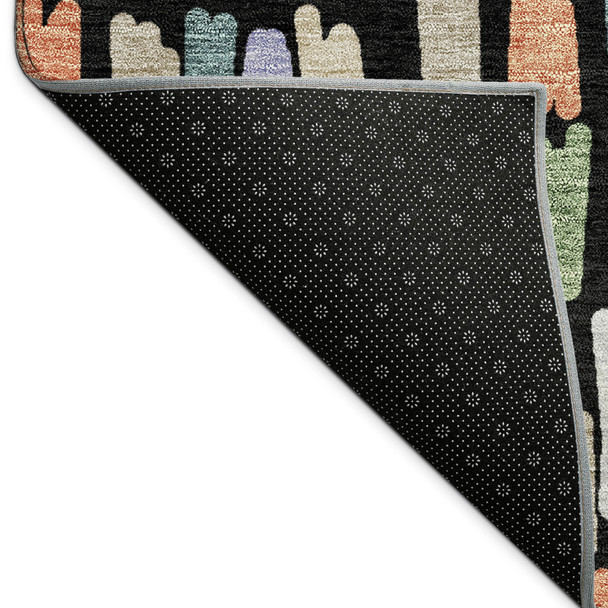 9' X 12' Black Pink And Green Striped Washable Indoor Outdoor Area Rug